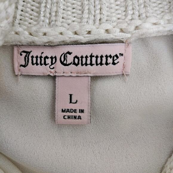 Juicy Couture Size L Ivory Sleeveless Cowl Neck Shirt Top Sweater Metallic Trim - Picture 8 of 9